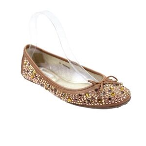 Jimmy Choo Womens Leather Crystal Embellished Ballet Flats Shoes Brown Size 7